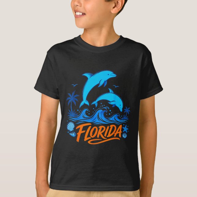Camiseta golfinho da Flórida design de ondas do oceano brin (Frente)