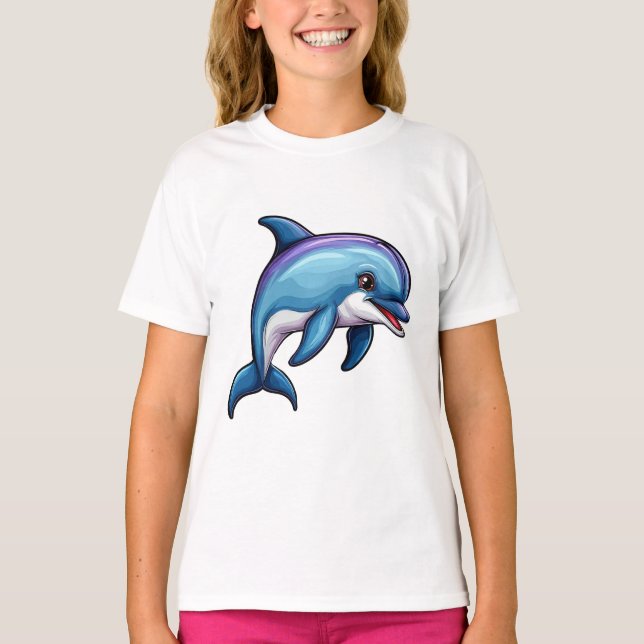 Camiseta Golfinho de Desenho Animado Sorridente (Frente)
