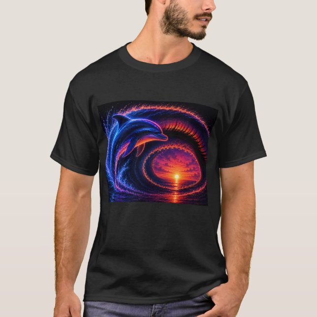 Camiseta Golfinho do Oceano do Pôr do Sol (Frente)