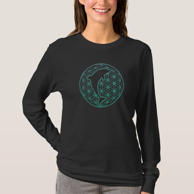 Camiseta Golfinho E Flor Da Vida Geometria Sagrada 2 (Frente)
