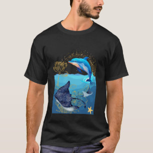 Camiseta Golfinho e Raia com Flor de Lótus