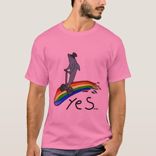 Camiseta Golfinho em um Segway em um arco-íris SIM (Frente)