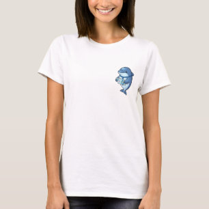 Camiseta Golfinho Empresarial Segurando um Tablet com Confi