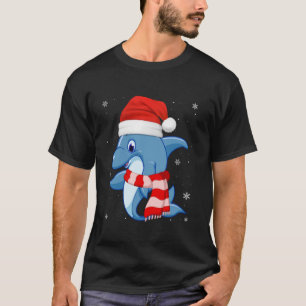Camiseta Golfinho Gato Lover Xmas Feriado Santa Hat Dolphin