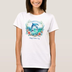 Camiseta Golfinho-mãe com Dia de as mães oceânico tropical 