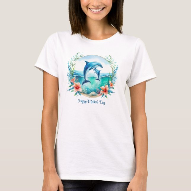 Camiseta Golfinho-mãe com Dia de as mães oceânico tropical  (Frente)