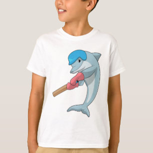 Camiseta Golfinho no Cricket com morcego de críquete