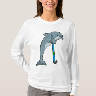 Camiseta Golfinho no Hockey com palito de hóquei