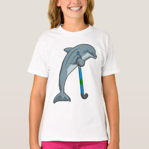 Camiseta Golfinho no Hockey com palito de hóquei