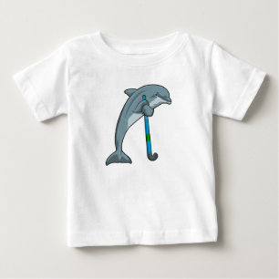 Camiseta Golfinho no Hockey com palito de hóquei