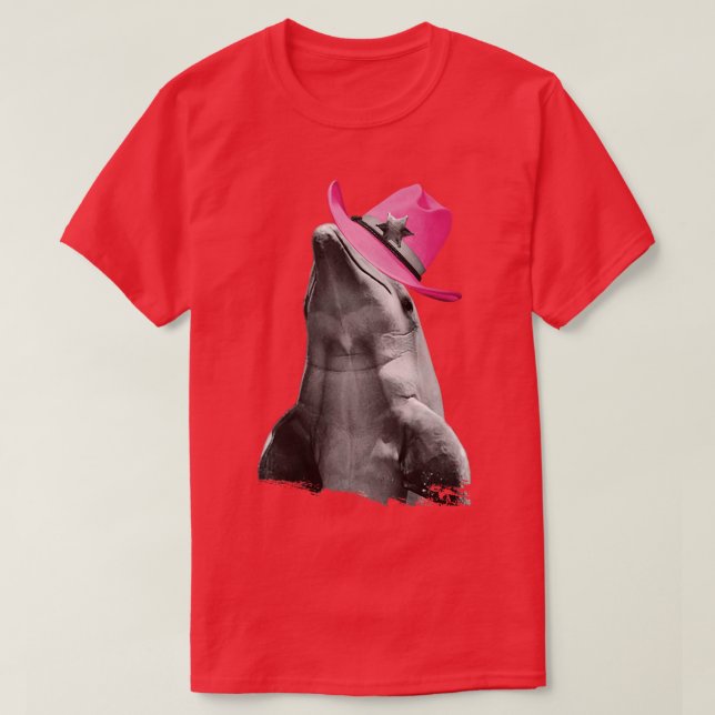 Camiseta Golfinho Vestindo cowboy rosa (Frente do Design)