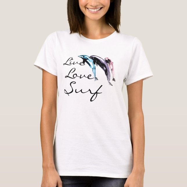 Camiseta golfinhos, Live, Love, Surf de Brad Scott (Frente)