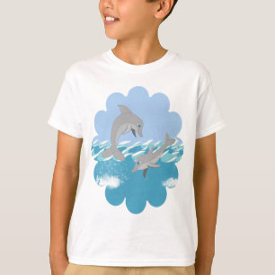 Camiseta Golfinhos Nadando no Cartoon Oceano