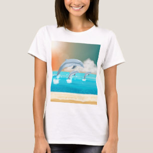 Camiseta golfinhos respirando no oceano