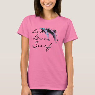 Camiseta golfinhos, vivos, amor, surf por Brad Scott