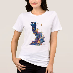 Camiseta Golfista Abstrato Swing   Arte em Tinta Fluida e A
