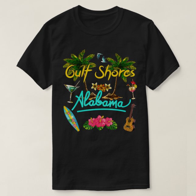 Camiseta Golfo Costas Alabama Praia Verão Palm Sun Set Palm (Frente do Design)