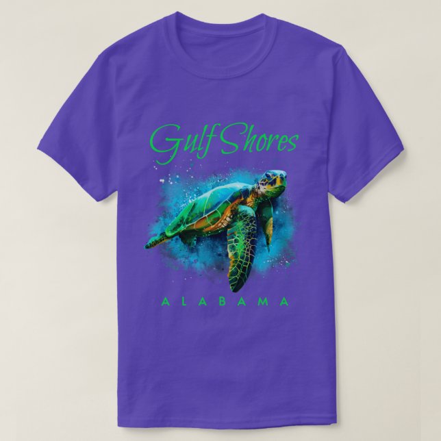 Camiseta Golfo do Sul Alabama Watercolor Sea Turtle (Frente do Design)