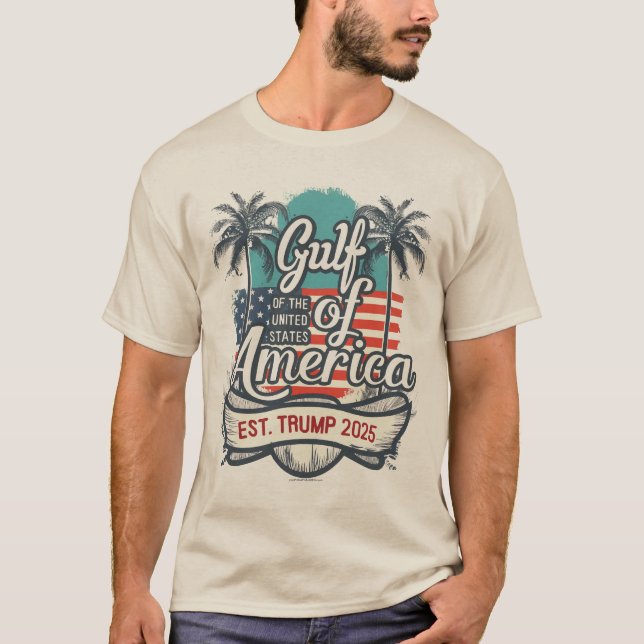 Camiseta Golfo dos EUA América Trump 2025 Bandeira American (Frente)