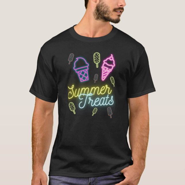 Camiseta Golosinas de Verão Luzes de Neon Sorvete Picolé (Frente)
