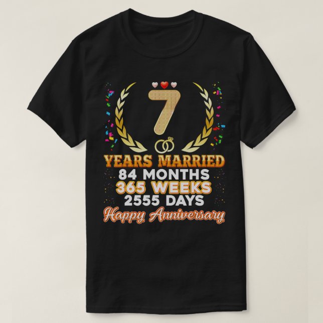 Camiseta Golpe de 7 anos de casamento feliz 7 (Frente do Design)