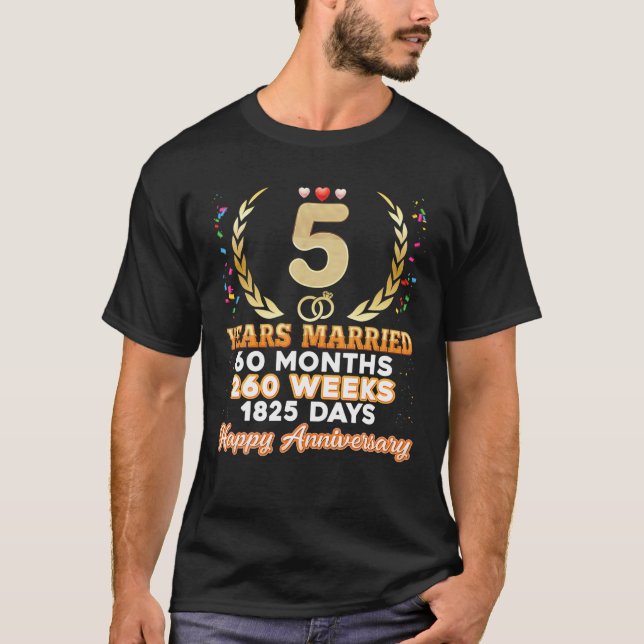 Camiseta Golpe de aniversário de casamento de 5 Feliz 5 Ano (Frente)