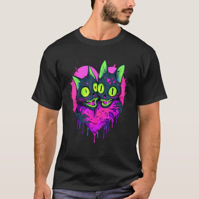 Camiseta Golpe de Namorados de Gato Zombie Coração de Hallo (Frente)
