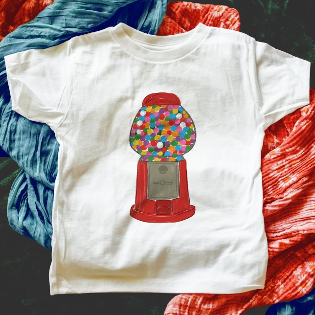 Camiseta Goma-Bolha de Doces de Máquina Vermelha (Red gumball candy machine kids t-shirt.)