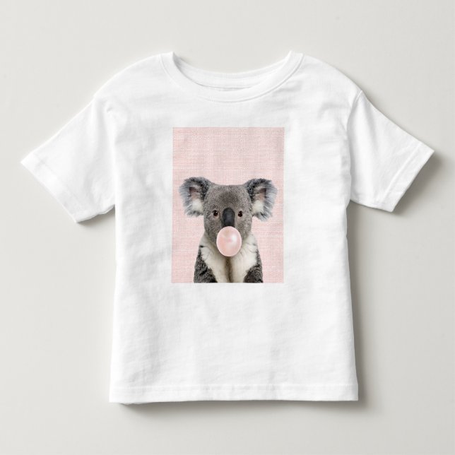 Camiseta Goma de bolhas rosa soprando o Urso Koala (Frente)