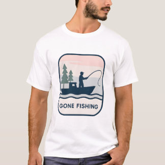 Camiseta Gone Fishing – Retro Boat Silhouette Design