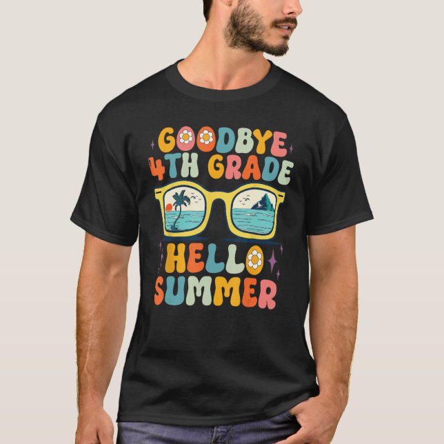 Camiseta Goodbye 4th Grade Hello Summer Groovy Teacher Girl (Frente)