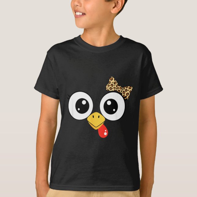 Camiseta Googly-eyed Turkey With Leopard Bow, Funny Cartoon (Frente)