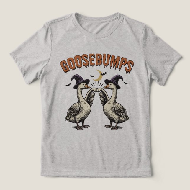 Camiseta Goosebumps Engraçada no Dia das Bruxas de Ganso (Design frontal)