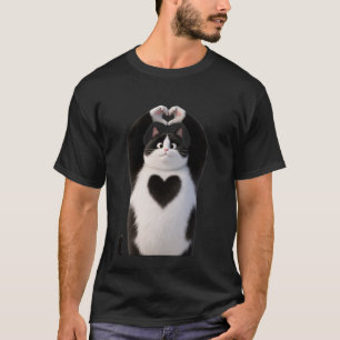 Camiseta Gordo Gato Preto Engraçado Corações Patas Sinal Di