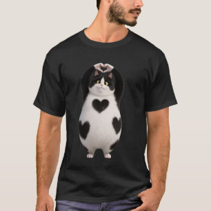 Camiseta Gordo Gato Preto Engraçado Corações Patas Sinal Di