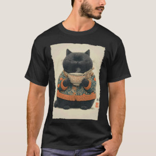 Camiseta Gordo Gato Ramen Estética Arte Japonesa Ukiyo-e