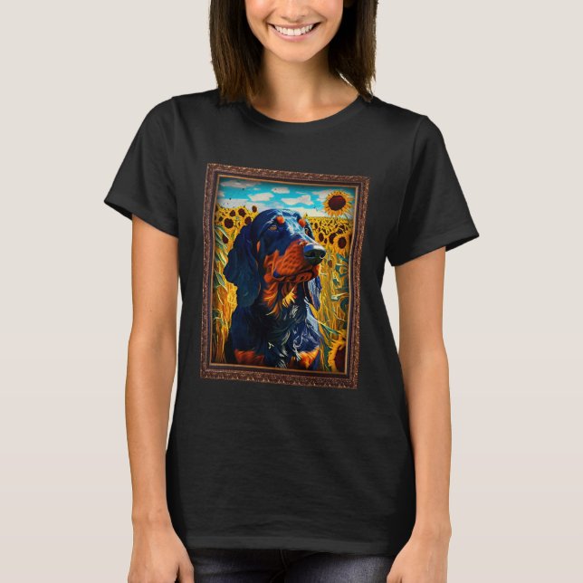 Camiseta Gordon Setter Painting Sunflower Flower Mom Women  (Frente)