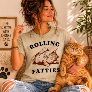 Camiseta Gordos Engraçados Rolando Gatos Gordos Atigrados F