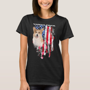 Camiseta Gorgi Dog Papa Usa Flag Feliz Dia de os pais 4º De