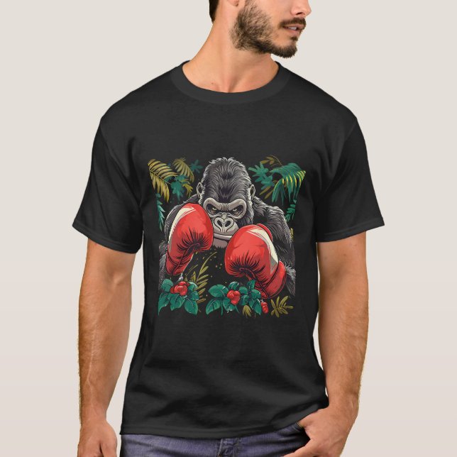 Camiseta Gorila Boxeando Com Luvas de Boxe Kickboxing Engra (Frente)
