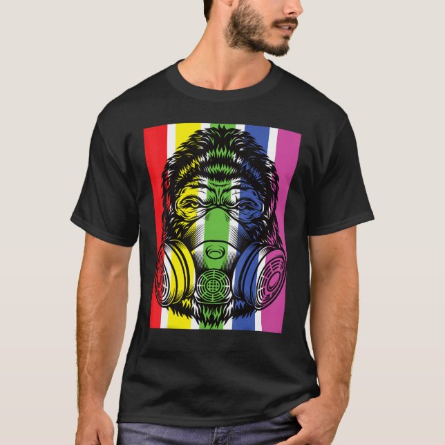 Camiseta Gorila Com Máscara De Gás Grafite Do Arco-Íris (Frente)