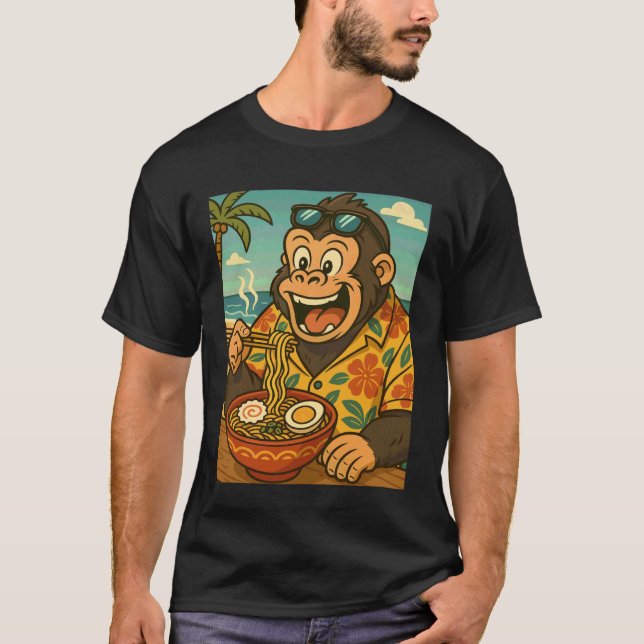 Camiseta Gorila Comendo Macarrão Ramen Óculos de Sol Japonê (Frente)