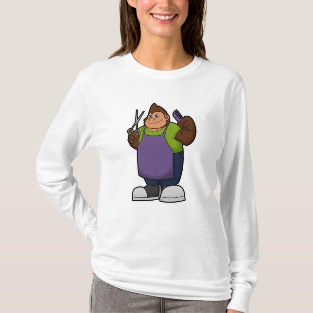Camiseta Gorila como cabeceira com tesoura e pente (Frente)
