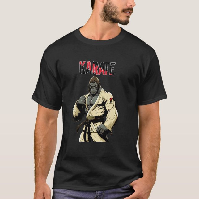 Camiseta Gorila de Caratê Clássico - Gorila Lutando Caratê (Frente)