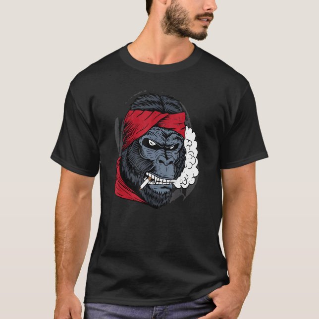 Camiseta Gorila Fumando Uma Arte Animal Legal E Poderosa (Frente)