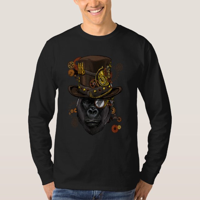 Camiseta Gorila Macaco Bugio Macaco Mecânico Steampunk Góti (Frente)