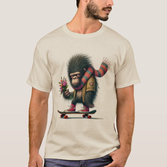 Camiseta Gorila num Skate Humorístico (Frente)