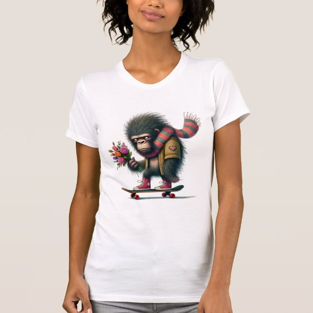 Camiseta Gorila num Skate Humorístico (Frente)
