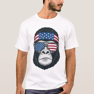Camiseta Gorila Patriótico Rosto Gravura Vintage Vetor_1