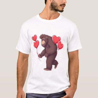 Camiseta Gorila Romântico com Balões de Coração